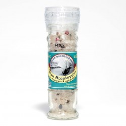 Unrefined sea salt of Mesolonghi with four peppers and coriander in cylinder - 85gr - Floros