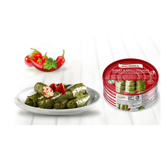Sweet & Spicy Dolmas, Stuffed vine leaves with rice & cherry peppers - 280gr - Palirria