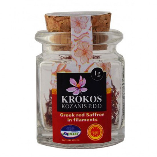Greek Saffron in Filaments Glass Jar - Krokos Kozanis PDO-BIO - 1 gr - Coop. of Saffron